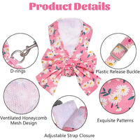 Dog Harness and Leash Set Adjustable Puppy Harness Mesh Vest Set Bow Knot Pet Clothes for Small Girl Dog Cat Summer Pink XSmall