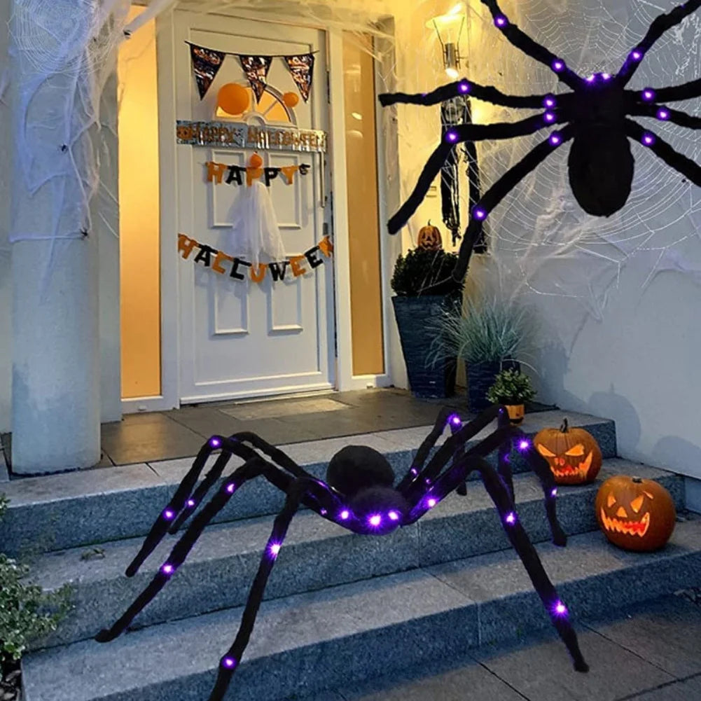 30/50/75/90/125/150cm Halloween Glowing Spider Plush Spider Ornament LED Light Effect Spider Halloween Festival Decorative