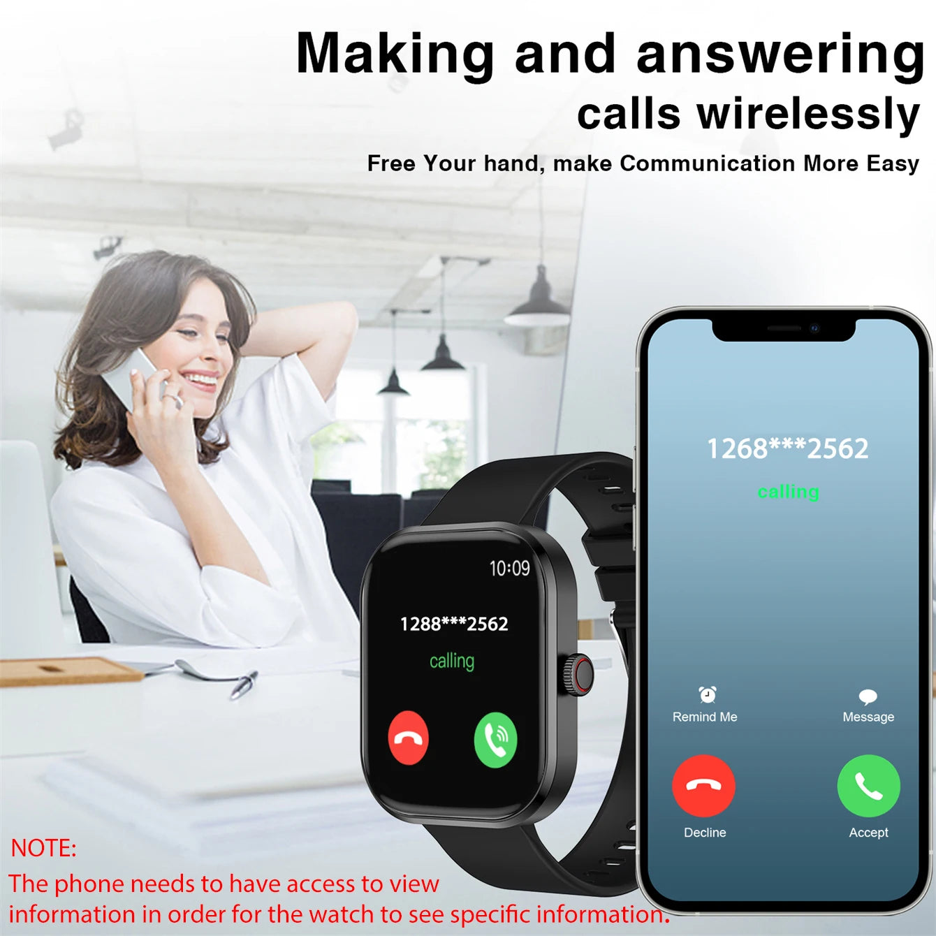 Smart watch, wireless calling /dial, Various APP Reminders,Suitable for men and women, sports watches,for iPhone/Andriod