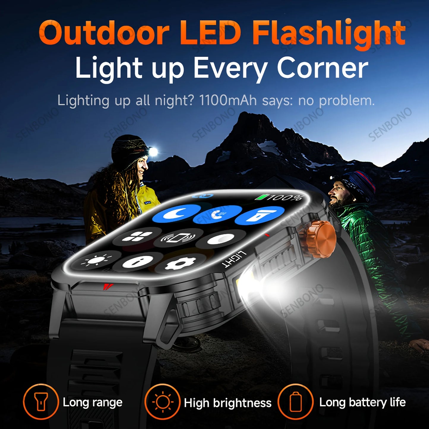 SENBONO Smartwatch Men Bluetooth Call Fitness Tracker Heart Rate Monitor with 1100mah Battery Sport Smart Watch IP68 Waterproof