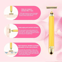 24K Gold T Beauty Roller Energy Roller Electric Face-lifting Facial Massage Beauty Tools Waterproof Vibrating Face Care Stick