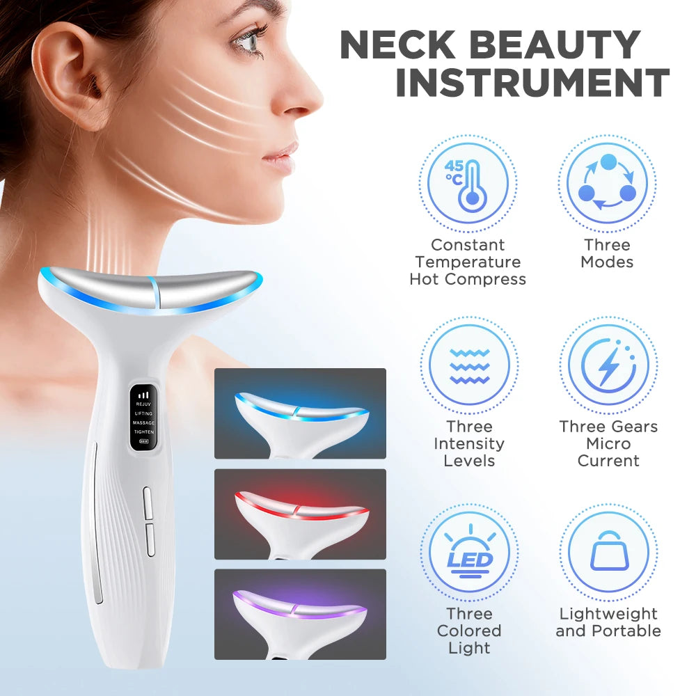 US UK Stock Microcurrent Neck Beauty Device 3 Massage Modes Lifter Vibration Facial Massager Lifting  Firming Skin Care Tool