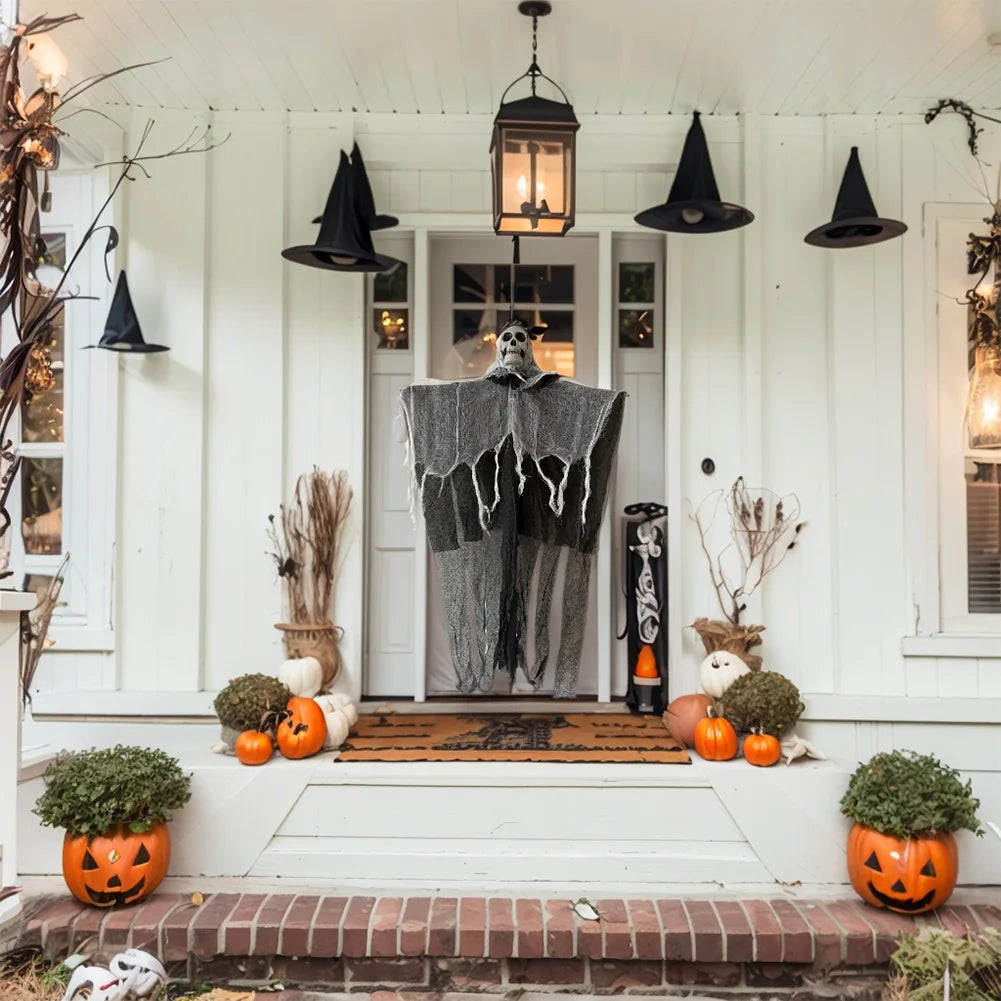 Halloween Hanging Ghost with Lights Hanging Skull Horror Ghost Grim Reapers for Haunted House Halloween Party Decoration